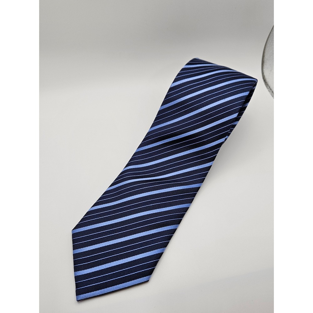 Haines & Bonner London Mens Silk Tie Navy Light Blue Striped Handmade 1494